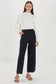 Zuhre Wide Leg Fabric Navy Trousers with Elastic Waist Detail P-0102