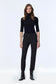 Slim-fit, elasticated waist, black fabric trousers 0148