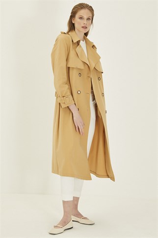 Button Detailed Beige Trenchcoat 12667