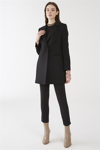ZÜHRE Önden Düğme Kapamalı Uzun Kollu Kadın Blazer Siyah Ceket C-0018
