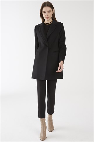 ZÜHRE Önden Düğme Kapamalı Uzun Kollu Kadın Blazer Siyah Ceket C-0018