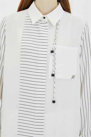 Shirt Collar and Pocket Detailed Ecru Tunic T-1245