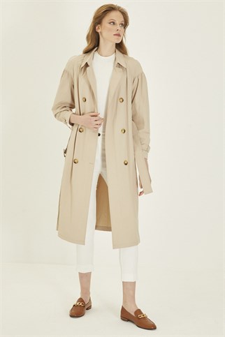 Button Detailed Stone Trenchcoat 12854