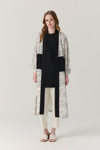 Şal Yaka Desen Geçişli Uzun Siyah Takım 1868