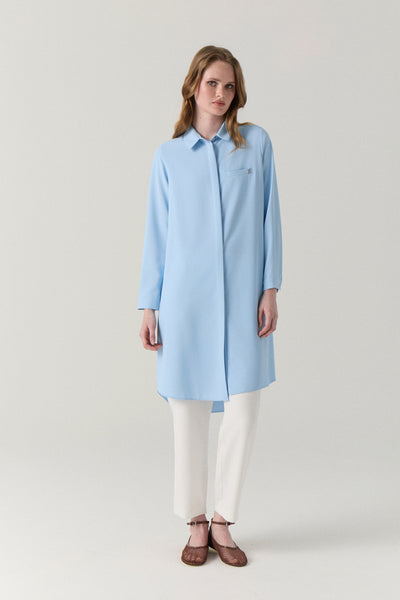 Gizli Düğme Detaylı Buz Mavisi Tunik 0767