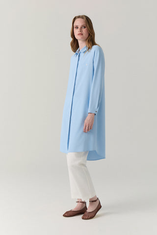 Gizli Düğme Detaylı Buz Mavisi Tunik 0767