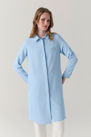 Gizli Düğme Detaylı Buz Mavisi Tunik 0767