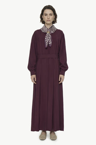 Kuşaklı Şal Detaylı Akışkan Bordo Elbise 0579