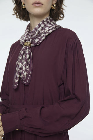 Kuşaklı Şal Detaylı Akışkan Bordo Elbise 0579