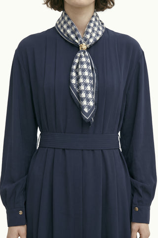 Kuşaklı Şal Detaylı Akışkan Lacivert Elbise 0579