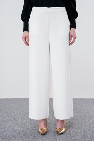 Zuhre Wide Leg Fabric Ecru Trousers P-0013