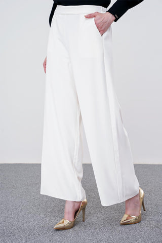 Zuhre Wide Leg Fabric Ecru Trousers P-0013