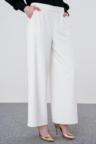 Zühre Bol Paça Kumaş Ekru Pantolon P-0013