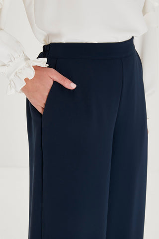 Zuhre Wide Leg Fabric Navy Blue Trousers P-0013