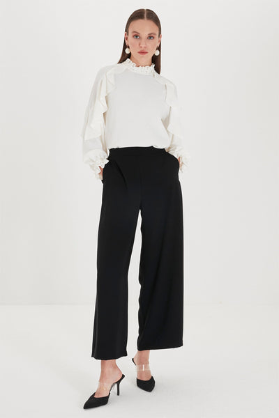 Zühre Bol Paça Kumaş Siyah Pantolon P-0013