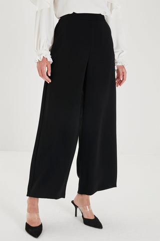 Zuhre Wide Leg Fabric Black Trousers P-0013
