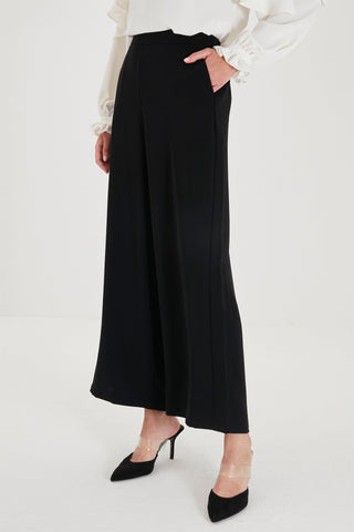 Zuhre Wide Leg Fabric Black Trousers P-0013