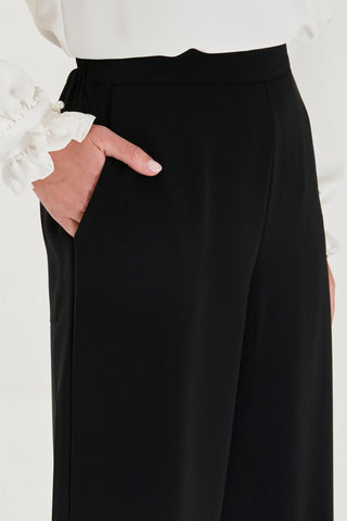 Zuhre Wide Leg Fabric Black Trousers P-0013