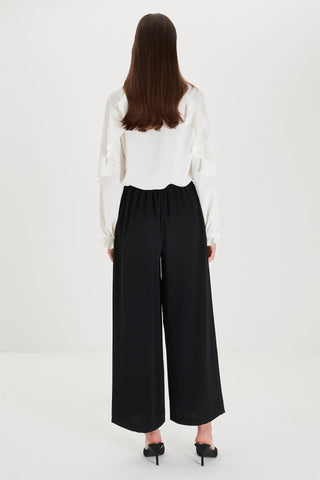 Zuhre Wide Leg Fabric Black Trousers P-0013