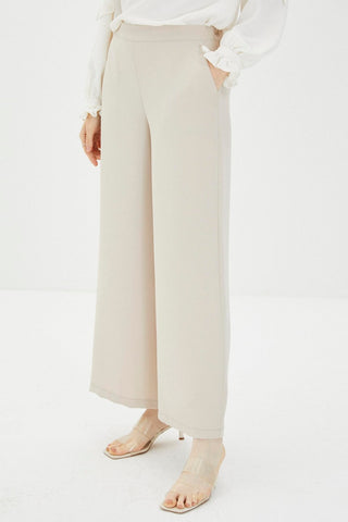 Zühre Bol Paça Kumaş Bej Pantolon P-0013