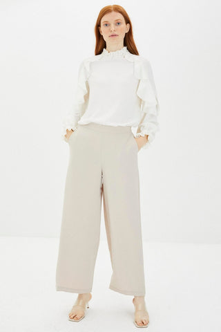 Zühre Bol Paça Kumaş Bej Pantolon P-0013