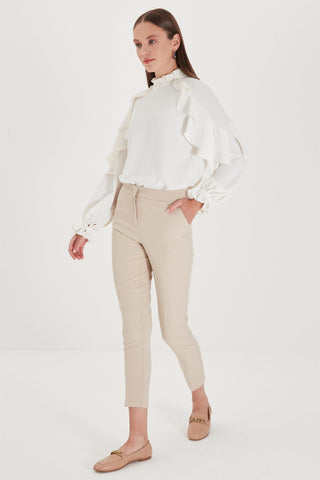 Zuhre Slim Fit Fabric Beige Trousers P-0024