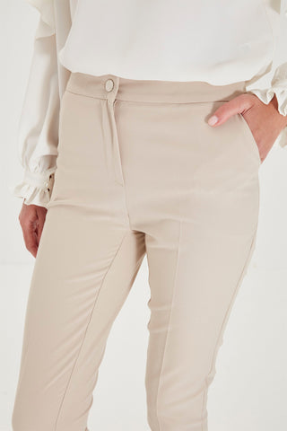 Zuhre Slim Fit Fabric Beige Trousers P-0024