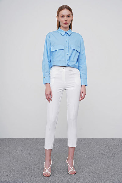 Zühre Dar Paça Kumaş Ekru Pantolon P-0024