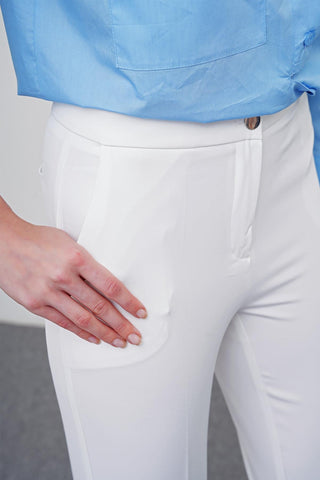 Zuhre Slim Fit Fabric Ecru Trousers P-0024