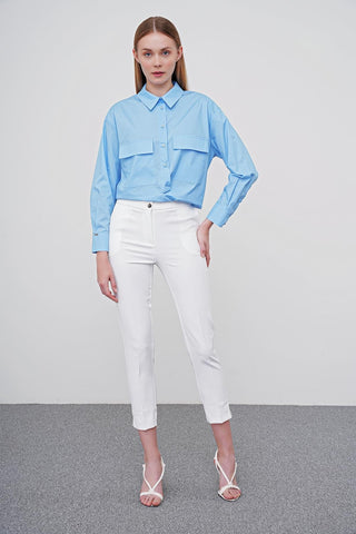 Zuhre Slim Fit Fabric Ecru Trousers P-0024