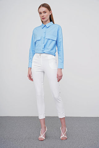 Zuhre Slim Fit Fabric Ecru Trousers P-0024