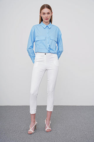 Zuhre Slim Fit Fabric Ecru Trousers P-0024
