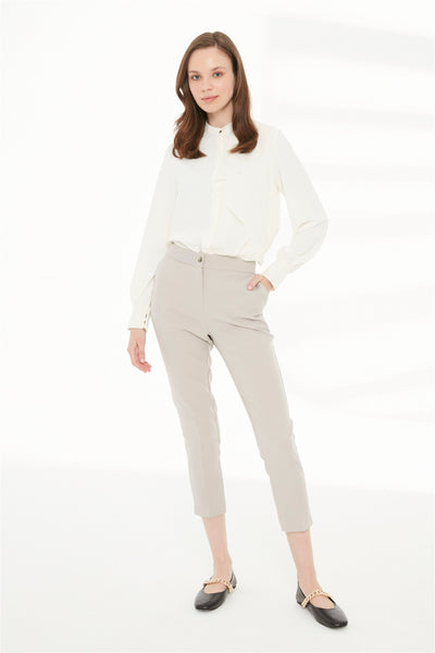 Zühre Dar Paça Kumaş Gri Pantolon P-0024