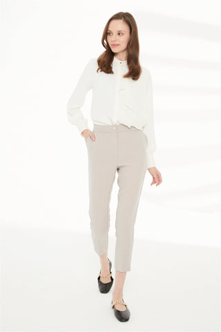 Zuhre Slim Fit Fabric Grey Trousers P-0024