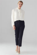 Zuhre Narrow Leg Fabric Navy Blue Trousers P-0024