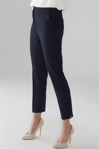 Zuhre Narrow Leg Fabric Navy Blue Trousers P-0024