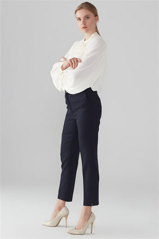 Zuhre Narrow Leg Fabric Navy Blue Trousers P-0024