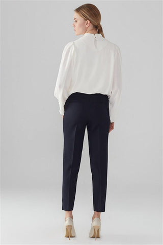 Zuhre Narrow Leg Fabric Navy Blue Trousers P-0024