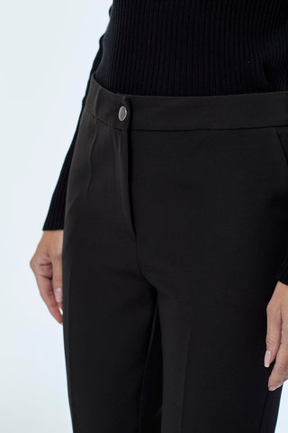 Zuhre Slim Fit Fabric Black Trousers P-0024