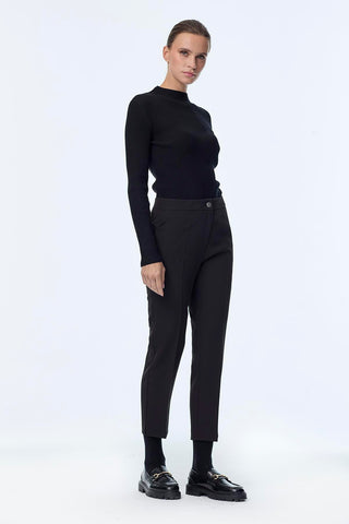 Zuhre Slim Fit Fabric Black Trousers P-0024