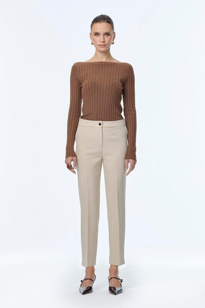 Zühre Dar Paça Kumaş Vizon Pantolon P-0024
