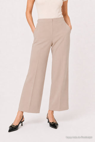 Zühre Bel Lastik Detaylı Bol Paça Kumaş Bej Pantolon P-0102
