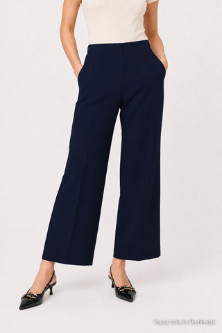Zühre Bel Lastik Detaylı Bol Paça Kumaş Lacivert Pantolon P-0102
