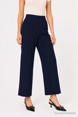 Zühre Bel Lastik Detaylı Bol Paça Kumaş Lacivert Pantolon P-0102