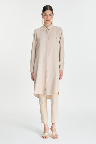 Zühre Gizli Düğme Detaylı Bej Tunik T-0767