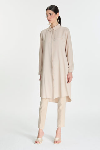 Zühre Gizli Düğme Detaylı Bej Tunik T-0767