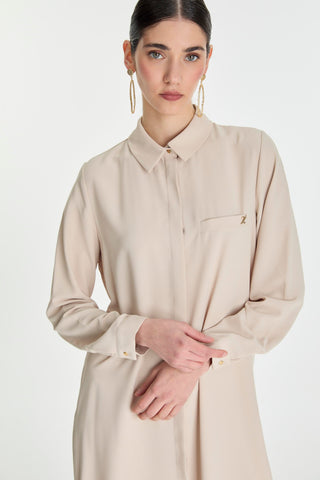 Zühre Gizli Düğme Detaylı Bej Tunik T-0767