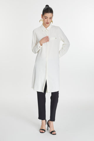 Zühre Gizli Düğme Detaylı Ekru Tunik T-0767