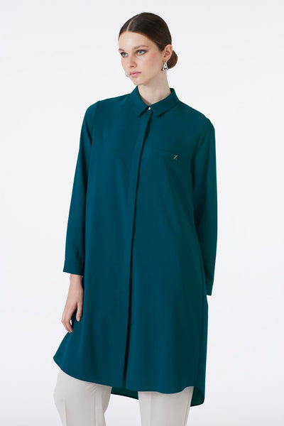 Zühre Gizli Düğme Detaylı Indigo Tunik T-0767