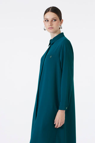 Zuhre Indigo Tunic with Hidden Button Detail T-0767